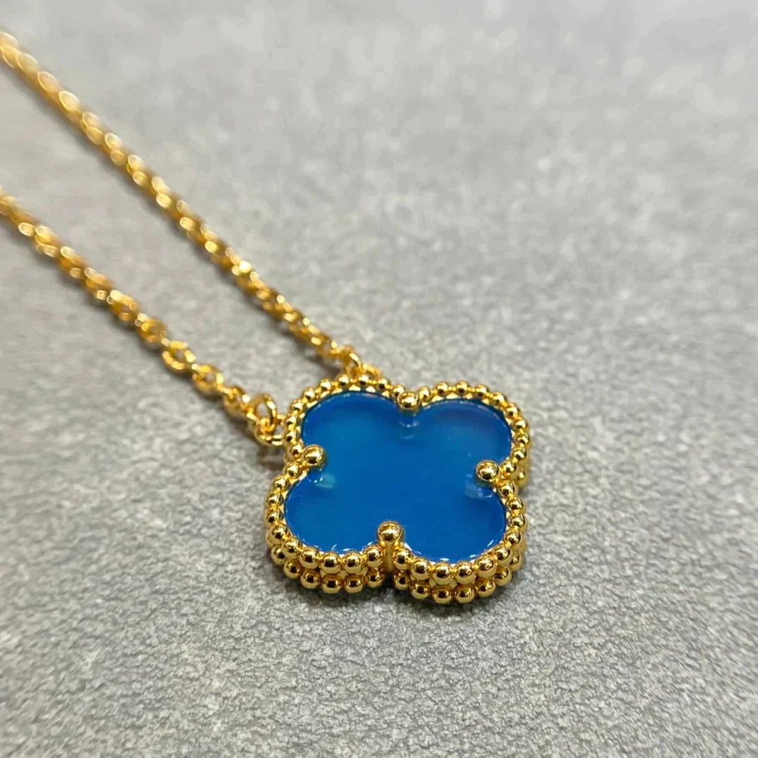 VCA CLOVER 15MM BLUE AGATE NECKLACE