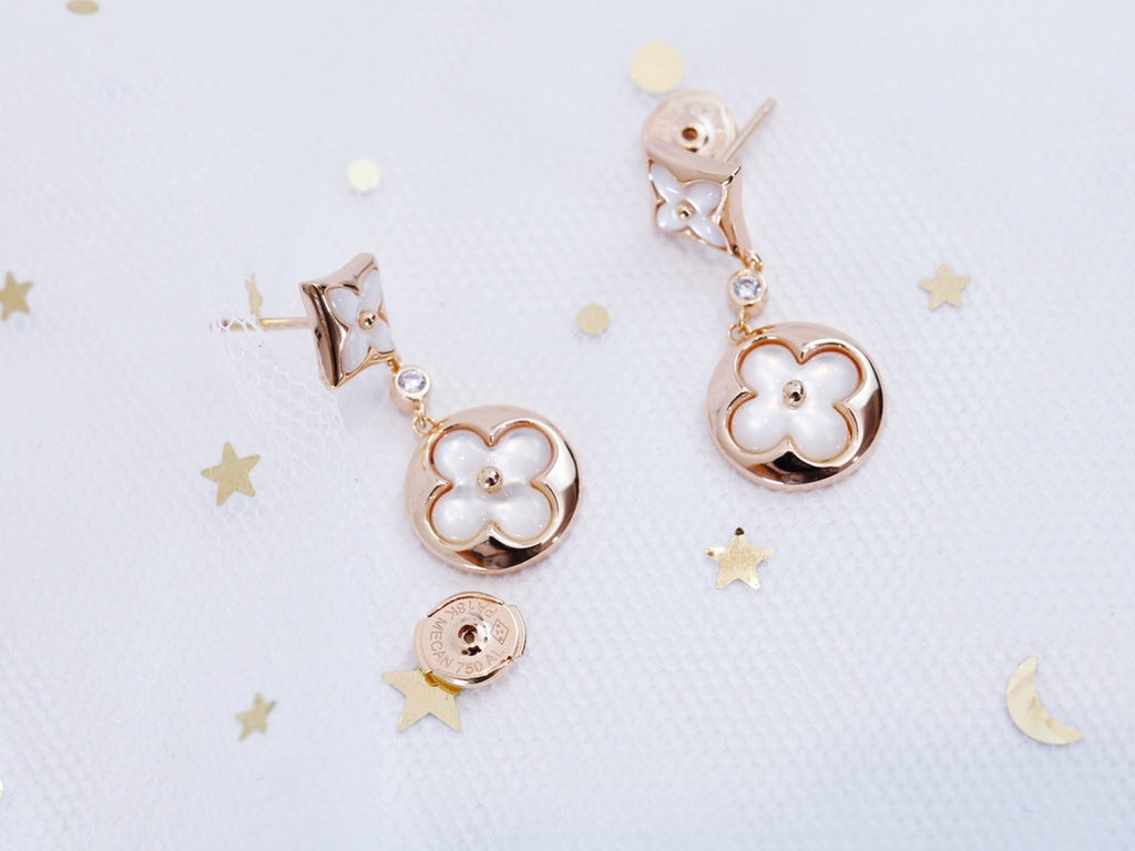 LOUIS VUITTON STAR AND SUN PINK GOLD MOP DROP EARRINGS