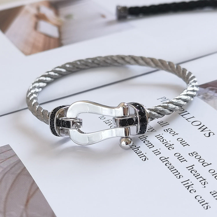 FRED FORCE LARGE HORSESHOE BLACK DIAMOND BRACELET SILVER