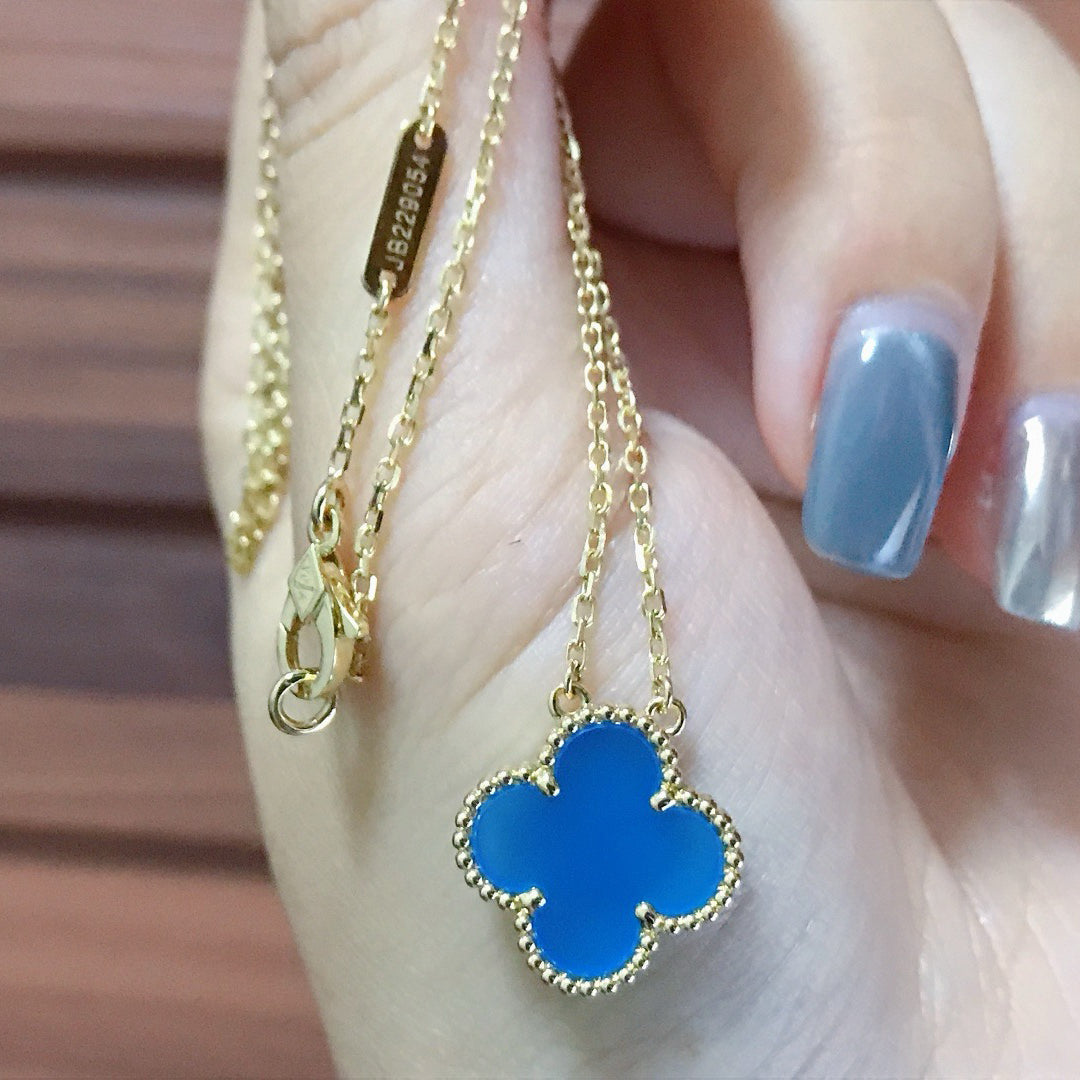 VCA CLOVER 15MM BLUE AGATE NECKLACE
