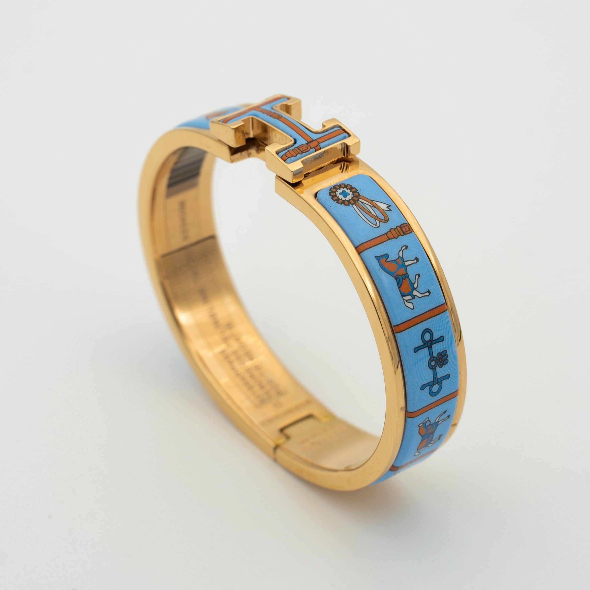 HERMES H PINK GOLD BRACELET BLUE CERAMIC