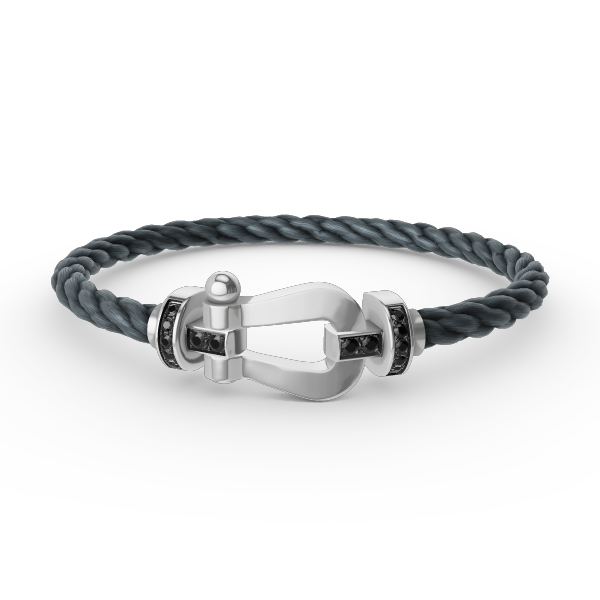 FRED FORCE LARGE HORSESHOE BLACK DIAMOND BRACELET SILVER
