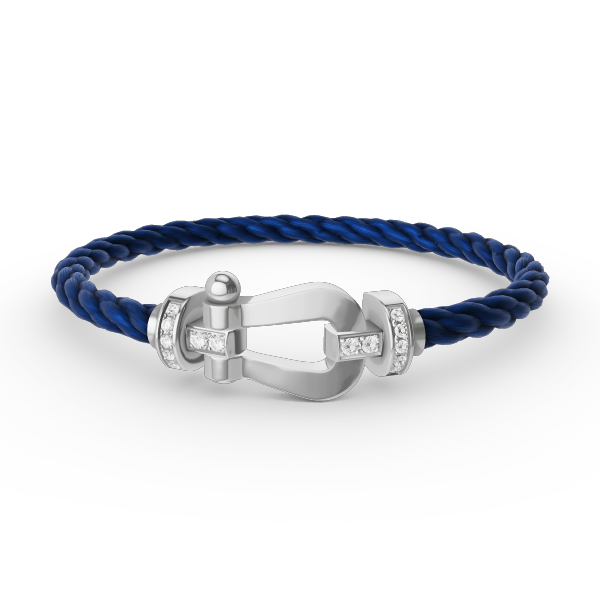 FRED FORCE LARGE HORSESHOE HALF DIAMOND BRACELET SILVER